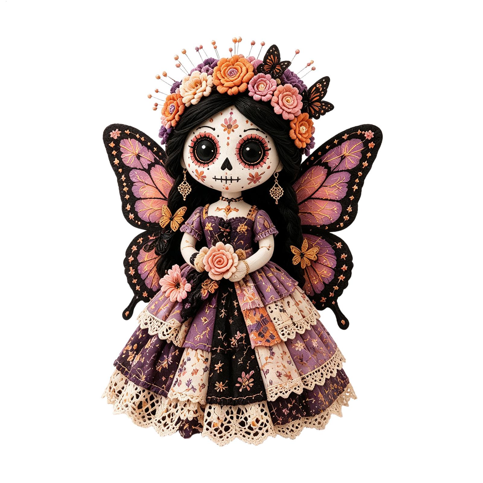 Sewing Gathering - Vintage Day Of The Dead Patchwork-Puppe