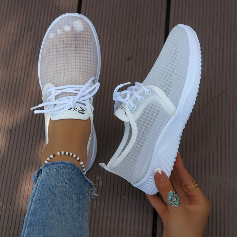 Sewing Garment - Damen-Sneaker mit Rundzehe, Schnürung, Transparentem Obermaterial,